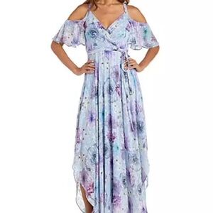 Hi Lo Floral size 8 long dress cut shoulders for wedding or dressy event Easter